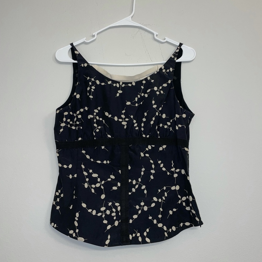 Emporio Armani Silk Blend top in black with white leaf  vines print